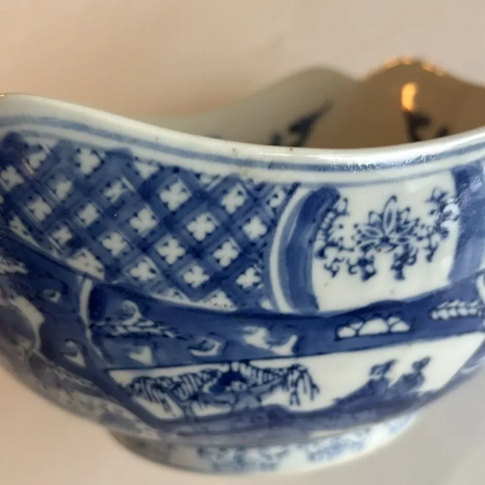 Williams Sonoma Vintage Asian Chinese Large Blue & White Porcelain Bowl 10”